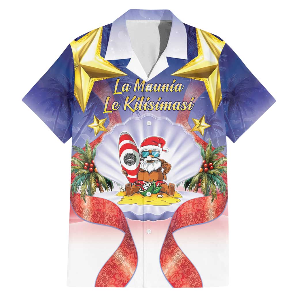 American Samoa Christmas Family Matching Mermaid Dress and Hawaiian Shirt Seashell Santa Beach Vibes LT05 Dad's Shirt - Short Sleeve Navy - Polynesian Pride