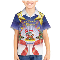 American Samoa Christmas Family Matching Mermaid Dress and Hawaiian Shirt Seashell Santa Beach Vibes LT05 Son's Shirt Navy - Polynesian Pride