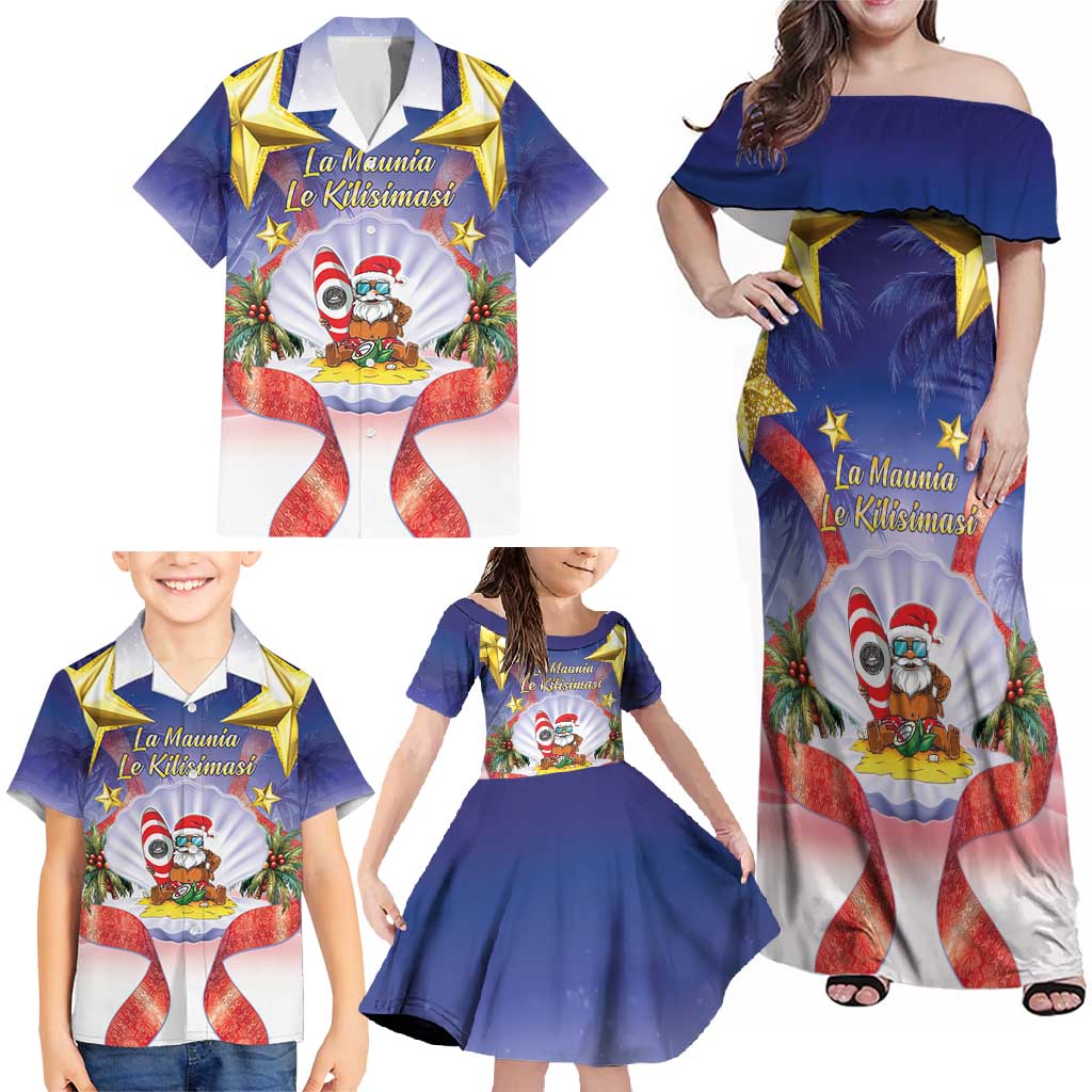 American Samoa Christmas Family Matching Off Shoulder Maxi Dress and Hawaiian Shirt Seashell Santa Beach Vibes LT05 - Polynesian Pride
