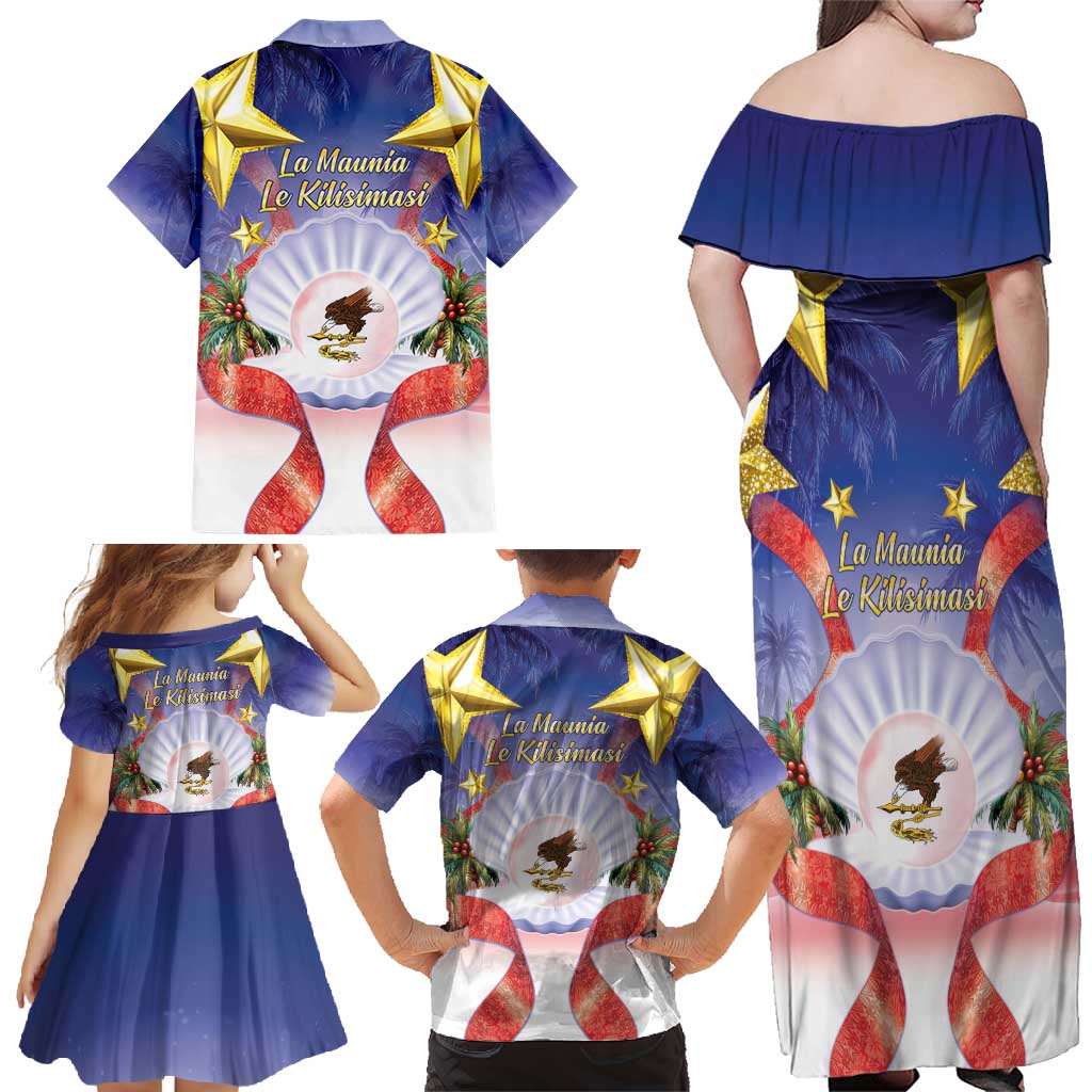 American Samoa Christmas Family Matching Off Shoulder Maxi Dress and Hawaiian Shirt Seashell Santa Beach Vibes LT05 - Polynesian Pride