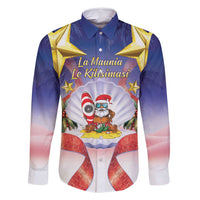 American Samoa Christmas Family Matching Off Shoulder Maxi Dress and Hawaiian Shirt Seashell Santa Beach Vibes LT05 Dad's Shirt - Long Sleeve Navy - Polynesian Pride