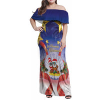 American Samoa Christmas Family Matching Off Shoulder Maxi Dress and Hawaiian Shirt Seashell Santa Beach Vibes LT05 Mom's Dress Navy - Polynesian Pride