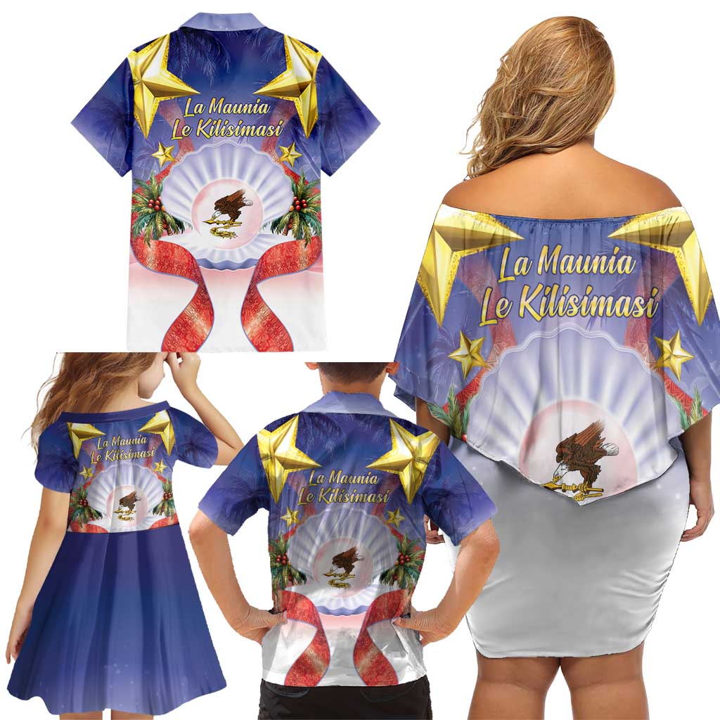 American Samoa Christmas Family Matching Off Shoulder Short Dress and Hawaiian Shirt Seashell Santa Beach Vibes LT05 - Polynesian Pride