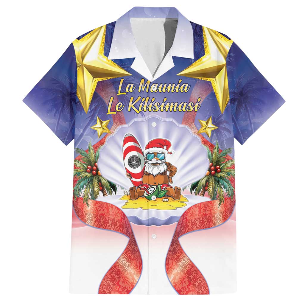 American Samoa Christmas Family Matching Off Shoulder Short Dress and Hawaiian Shirt Seashell Santa Beach Vibes LT05 Dad's Shirt - Short Sleeve Navy - Polynesian Pride