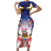 American Samoa Christmas Family Matching Short Sleeve Bodycon Dress and Hawaiian Shirt Seashell Santa Beach Vibes LT05 Mom's Dress Navy - Polynesian Pride