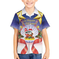 American Samoa Christmas Family Matching Summer Maxi Dress and Hawaiian Shirt Seashell Santa Beach Vibes LT05 Son's Shirt Navy - Polynesian Pride
