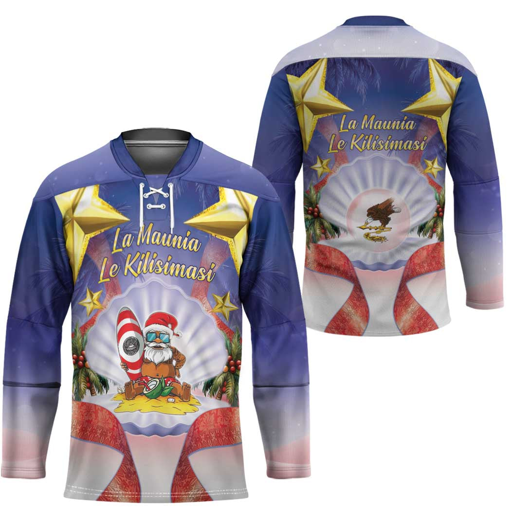 American Samoa Christmas Hockey Jersey Seashell Santa Beach Vibes - Polynesian Pride