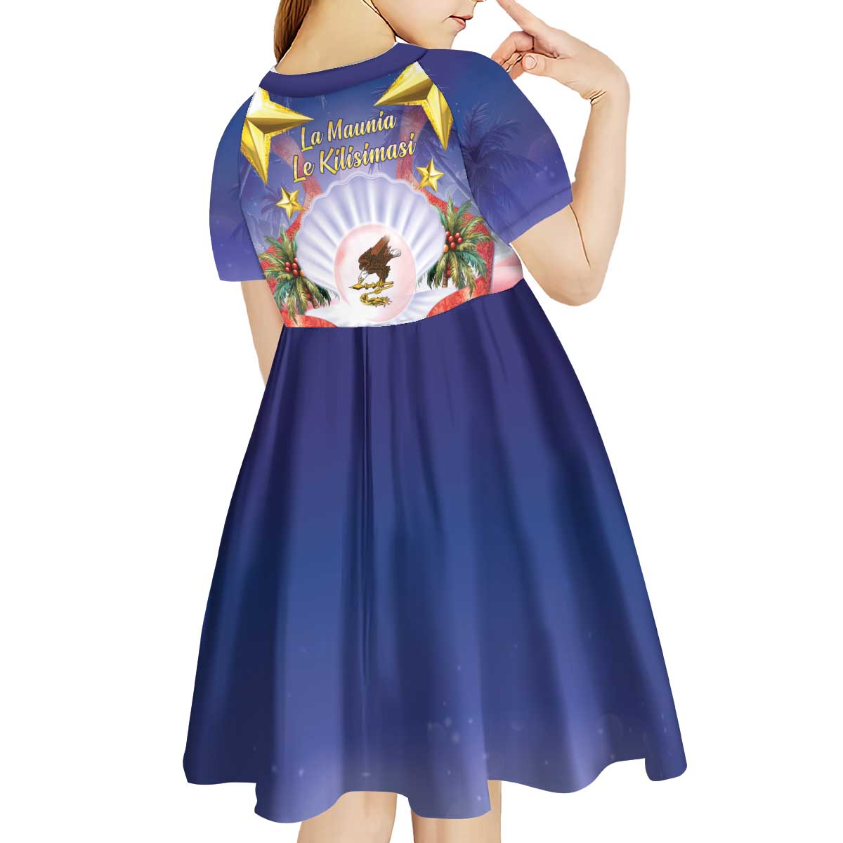 American Samoa Christmas Kid Short Sleeve Dress Seashell Santa Beach Vibes - Polynesian Pride