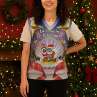 American Samoa Christmas Knitted V-Neck Vest Seashell Santa Beach Vibes - Polynesian Pride
