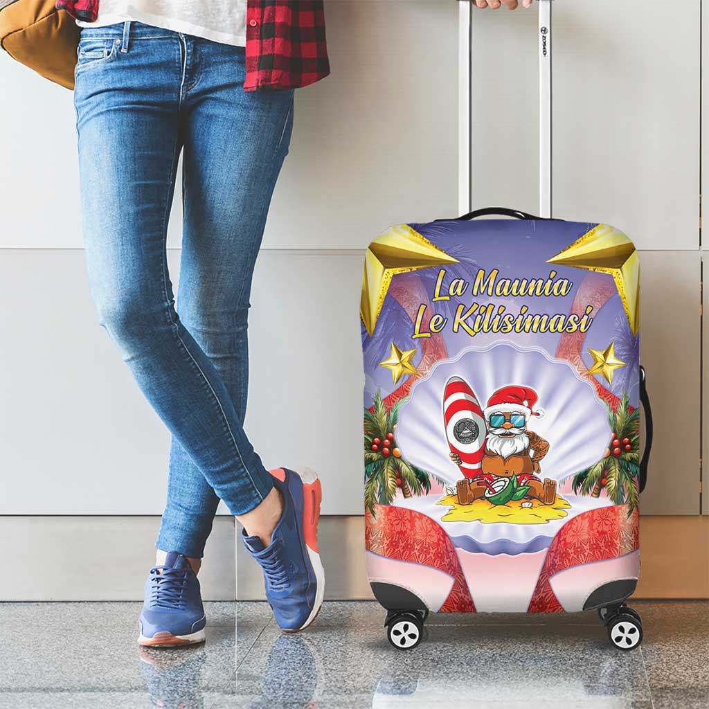 American Samoa Christmas Luggage Cover Seashell Santa Beach Vibes - Polynesian Pride