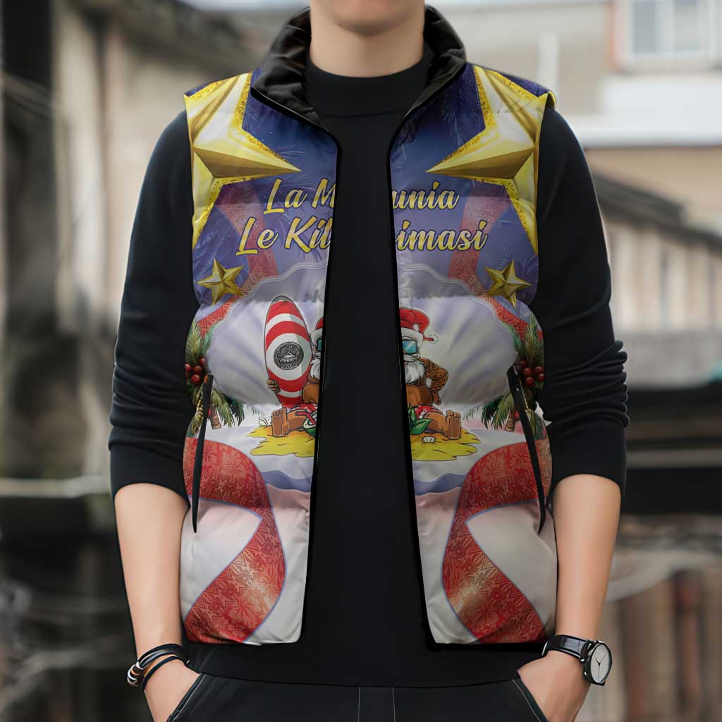 American Samoa Christmas Sleeveless Puffer Jacket Seashell Santa Beach Vibes - Polynesian Pride