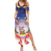 American Samoa Christmas Summer Maxi Dress Seashell Santa Beach Vibes LT05 Women Navy - Polynesian Pride