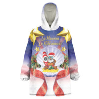 American Samoa Christmas Wearable Blanket Hoodie Seashell Santa Beach Vibes LT05 One Size Navy - Polynesian Pride
