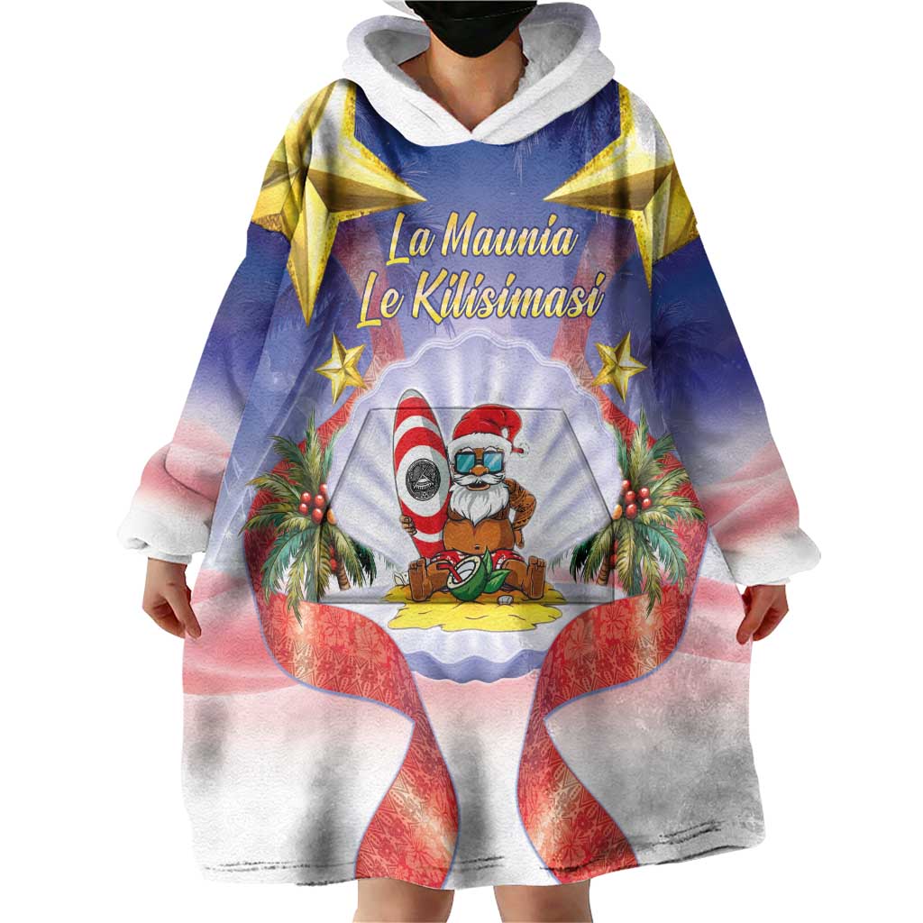 American Samoa Christmas Wearable Blanket Hoodie Seashell Santa Beach Vibes LT05 - Polynesian Pride