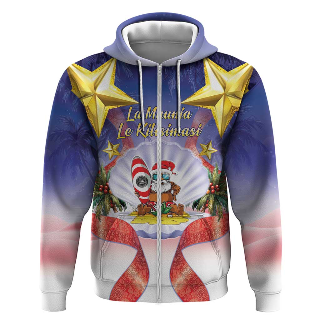 American Samoa Christmas Zip Hoodie Seashell Santa Beach Vibes LT05 Zip Hoodie Navy - Polynesian Pride