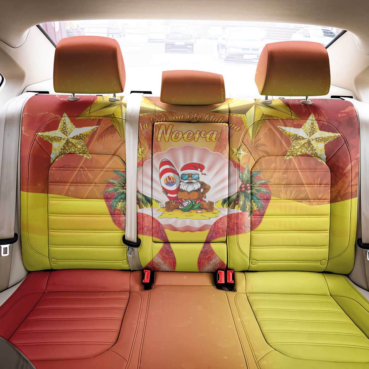 French Polynesia Christmas Back Car Seat Cover Seashell Santa Beach Vibes - Polynesian Pride