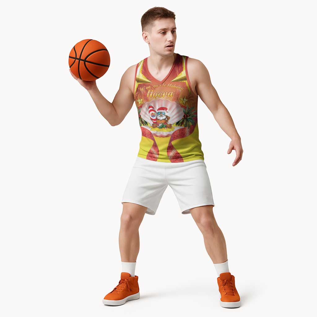 French Polynesia Christmas Basketball Jersey Seashell Santa Beach Vibes - Polynesian Pride