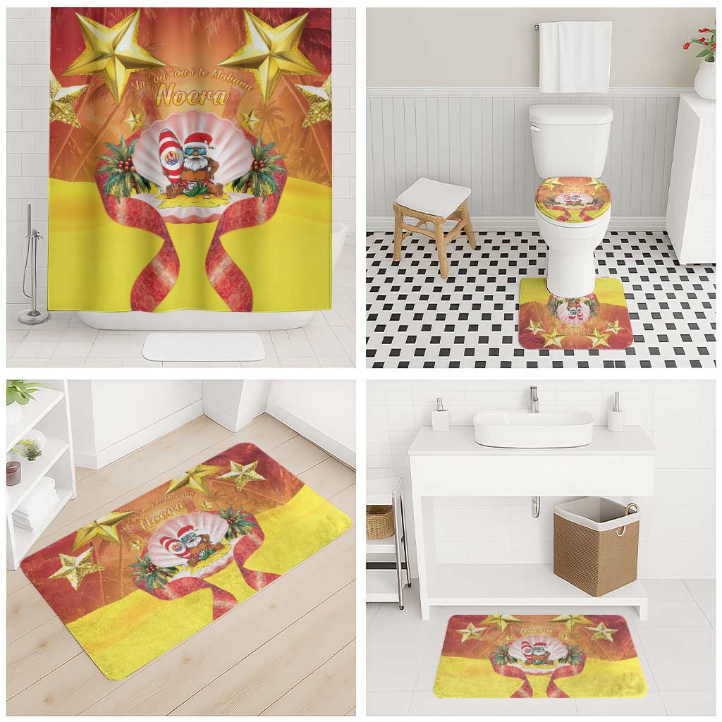 French Polynesia Christmas Bathroom Set Seashell Santa Beach Vibes - Polynesian Pride