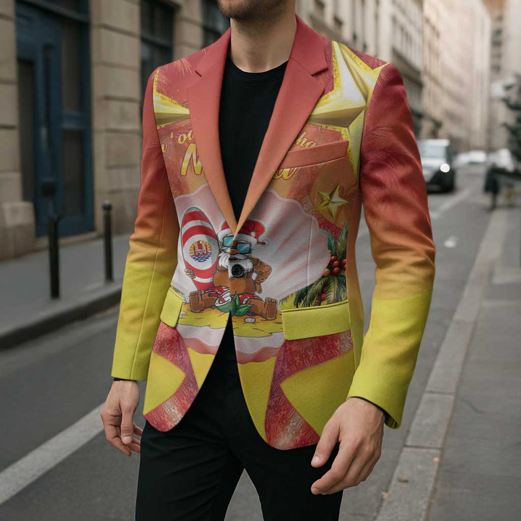 French Polynesia Christmas Blazer Seashell Santa Beach Vibes - Polynesian Pride