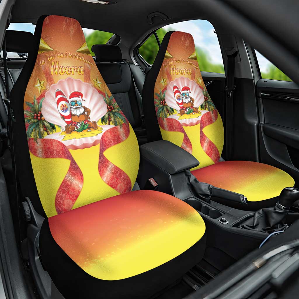 French Polynesia Christmas Car Seat Cover Seashell Santa Beach Vibes - Polynesian Pride