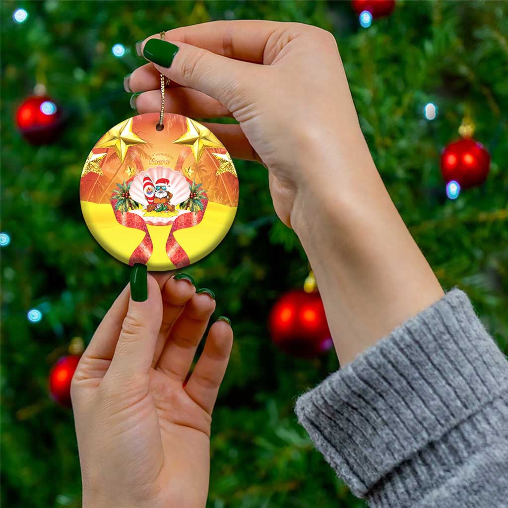 French Polynesia Christmas Ceramic Ornament Seashell Santa Beach Vibes - Polynesian Pride