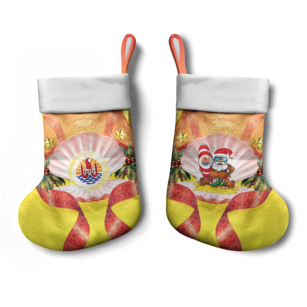 French Polynesia Christmas Stocking Seashell Santa Beach Vibes - Polynesian Pride