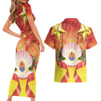 French Polynesia Christmas Couples Matching Short Sleeve Bodycon Dress and Hawaiian Shirt Seashell Santa Beach Vibes LT05 - Polynesian Pride