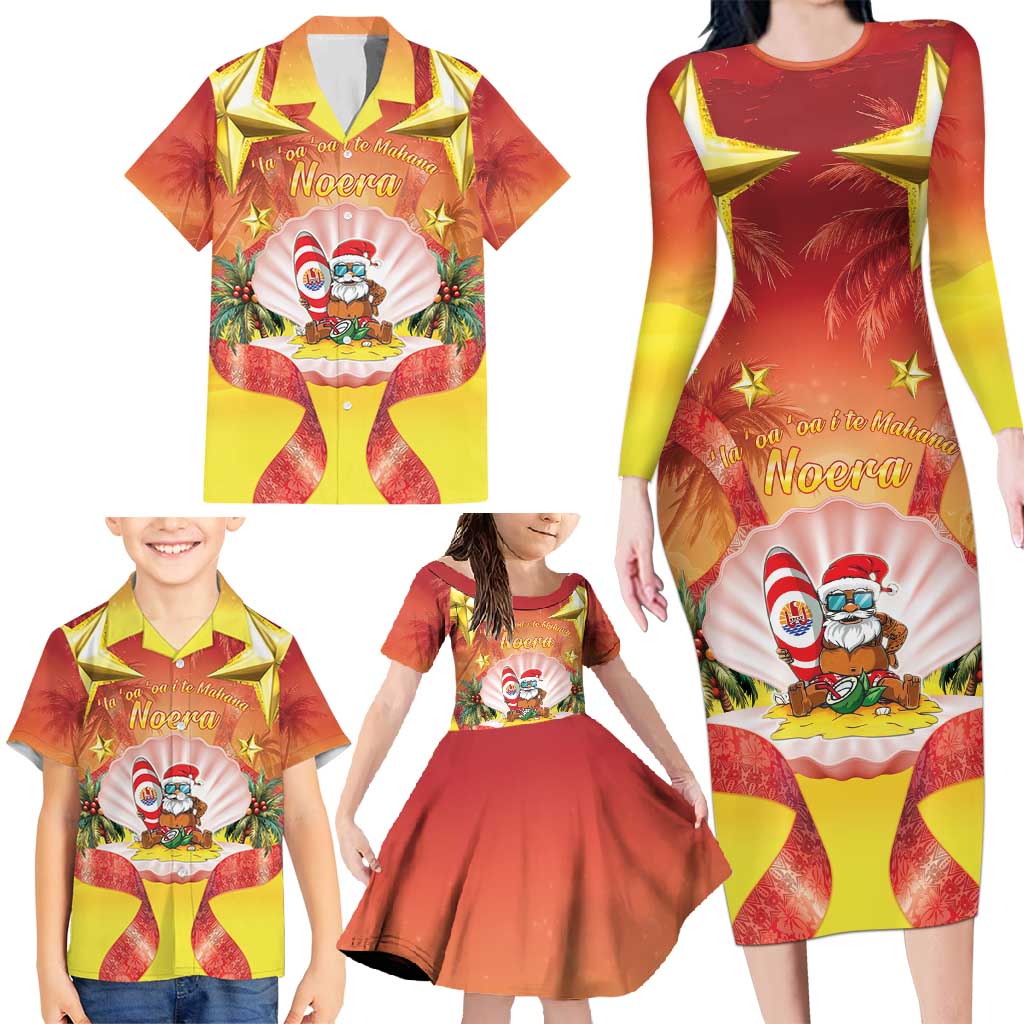 French Polynesia Christmas Family Matching Long Sleeve Bodycon Dress and Hawaiian Shirt Seashell Santa Beach Vibes LT05 - Polynesian Pride