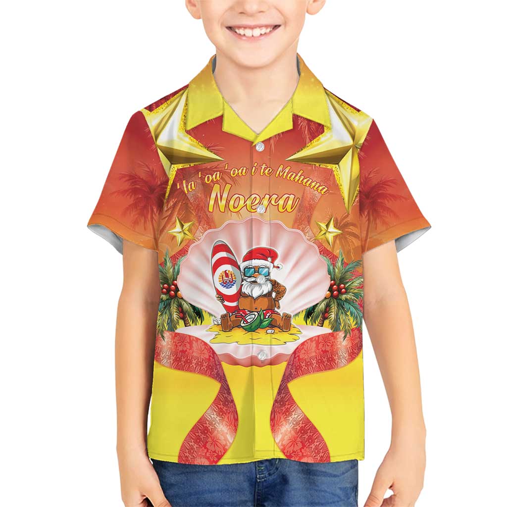 French Polynesia Christmas Family Matching Long Sleeve Bodycon Dress and Hawaiian Shirt Seashell Santa Beach Vibes LT05 Son's Shirt Orange - Polynesian Pride