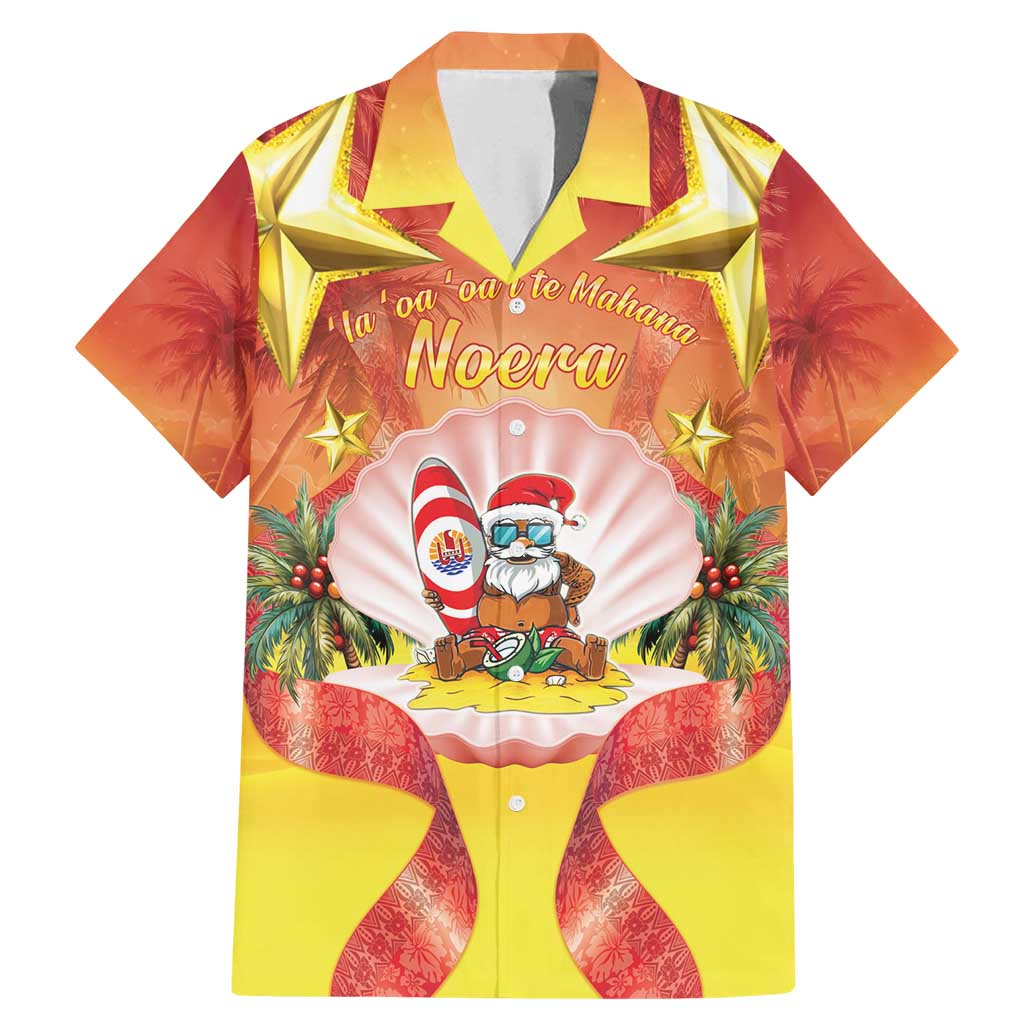 French Polynesia Christmas Family Matching Mermaid Dress and Hawaiian Shirt Seashell Santa Beach Vibes LT05 Dad's Shirt - Short Sleeve Orange - Polynesian Pride