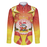French Polynesia Christmas Family Matching Mermaid Dress and Hawaiian Shirt Seashell Santa Beach Vibes LT05 Dad's Shirt - Long Sleeve Orange - Polynesian Pride