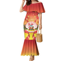 French Polynesia Christmas Family Matching Mermaid Dress and Hawaiian Shirt Seashell Santa Beach Vibes LT05 Mom's Dress Orange - Polynesian Pride