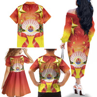 French Polynesia Christmas Family Matching Off The Shoulder Long Sleeve Dress and Hawaiian Shirt Seashell Santa Beach Vibes LT05 - Polynesian Pride