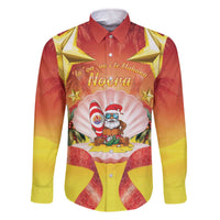 French Polynesia Christmas Family Matching Off The Shoulder Long Sleeve Dress and Hawaiian Shirt Seashell Santa Beach Vibes LT05 Dad's Shirt - Long Sleeve Orange - Polynesian Pride