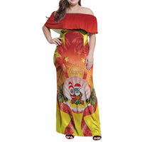 French Polynesia Christmas Family Matching Off Shoulder Maxi Dress and Hawaiian Shirt Seashell Santa Beach Vibes LT05 Mom's Dress Orange - Polynesian Pride