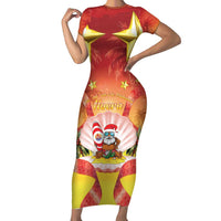 French Polynesia Christmas Family Matching Short Sleeve Bodycon Dress and Hawaiian Shirt Seashell Santa Beach Vibes LT05 Mom's Dress Orange - Polynesian Pride
