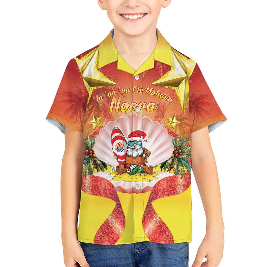 French Polynesia Christmas Family Matching Short Sleeve Bodycon Dress and Hawaiian Shirt Seashell Santa Beach Vibes LT05 Son's Shirt Orange - Polynesian Pride