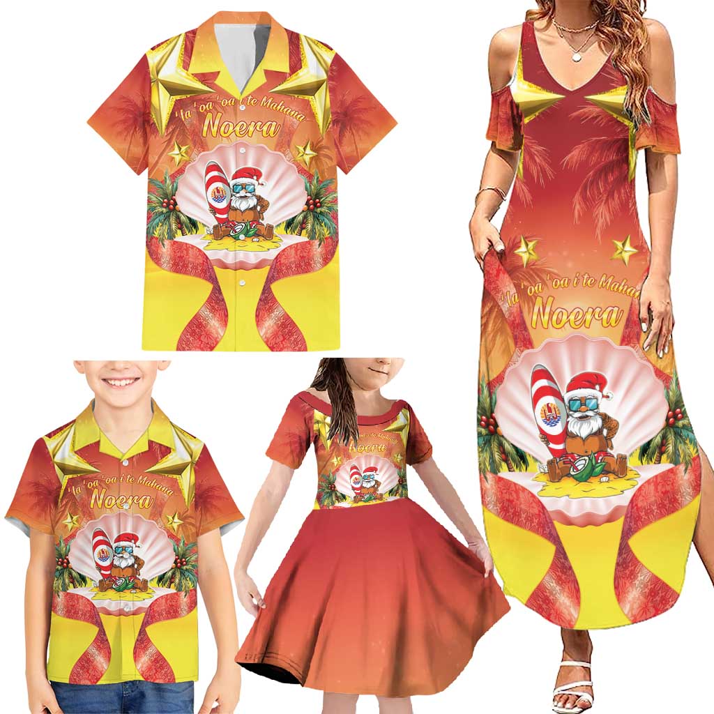 French Polynesia Christmas Family Matching Summer Maxi Dress and Hawaiian Shirt Seashell Santa Beach Vibes LT05 - Polynesian Pride
