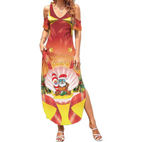 French Polynesia Christmas Family Matching Summer Maxi Dress and Hawaiian Shirt Seashell Santa Beach Vibes LT05 Mom's Dress Orange - Polynesian Pride