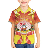 French Polynesia Christmas Family Matching Summer Maxi Dress and Hawaiian Shirt Seashell Santa Beach Vibes LT05 Son's Shirt Orange - Polynesian Pride
