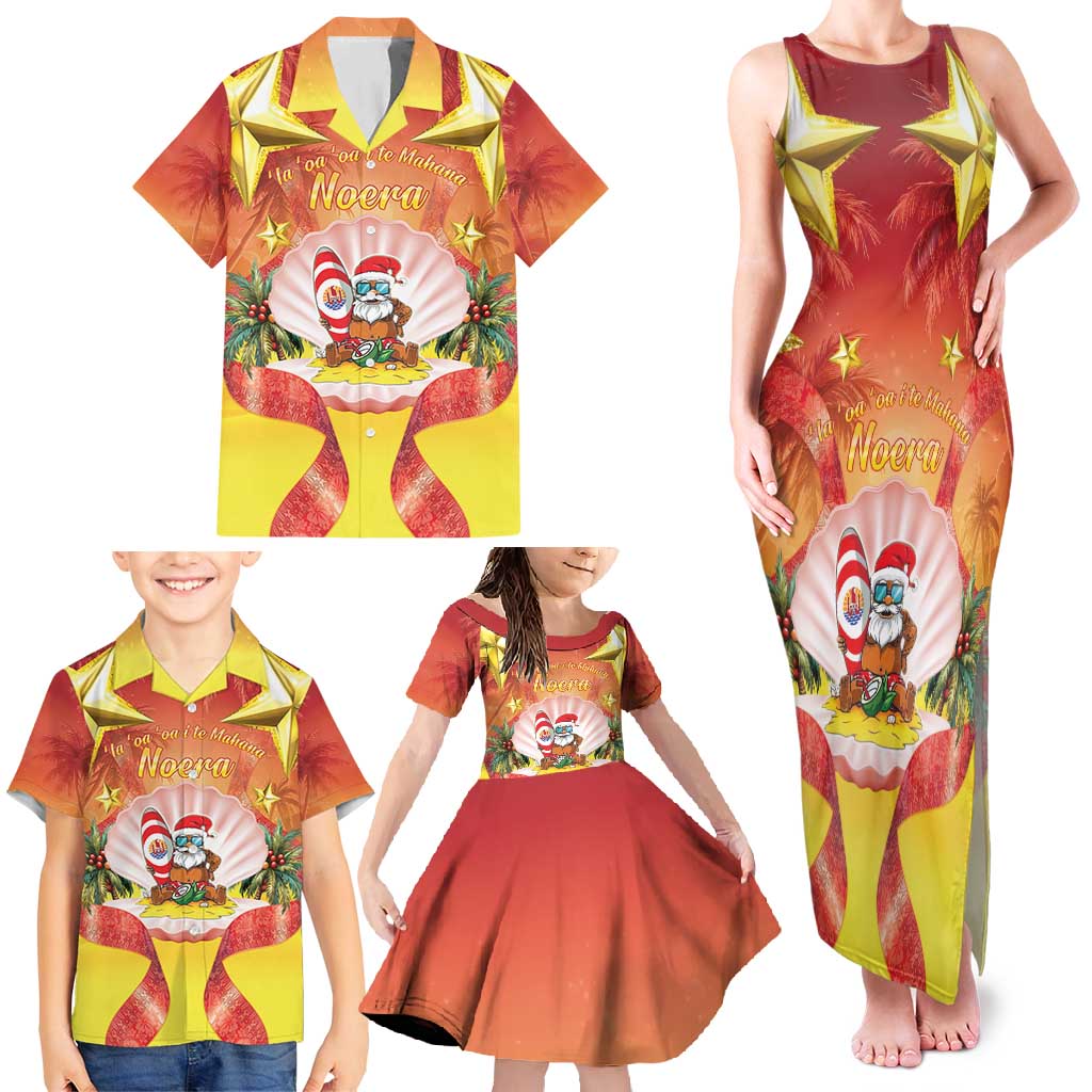 French Polynesia Christmas Family Matching Tank Maxi Dress and Hawaiian Shirt Seashell Santa Beach Vibes - Polynesian Pride
