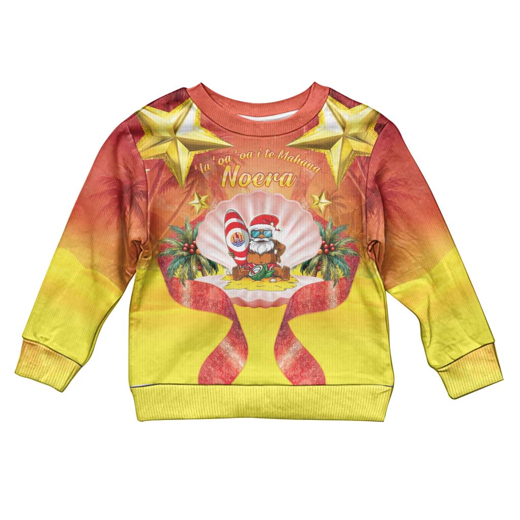 French Polynesia Christmas Kid Ugly Christmas Sweater Seashell Santa Beach Vibes LT05 Kid Orange - Polynesian Pride