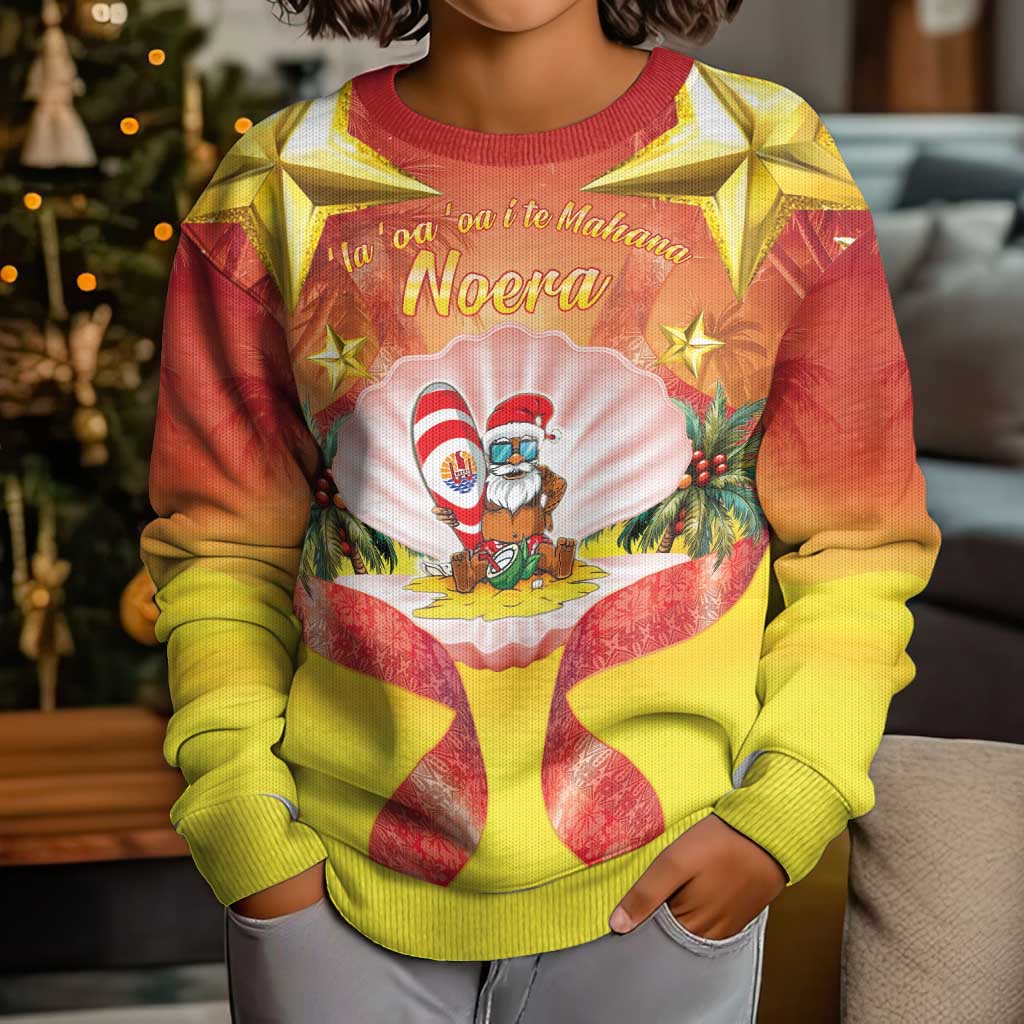 French Polynesia Christmas Kid Ugly Christmas Sweater Seashell Santa Beach Vibes LT05 - Polynesian Pride
