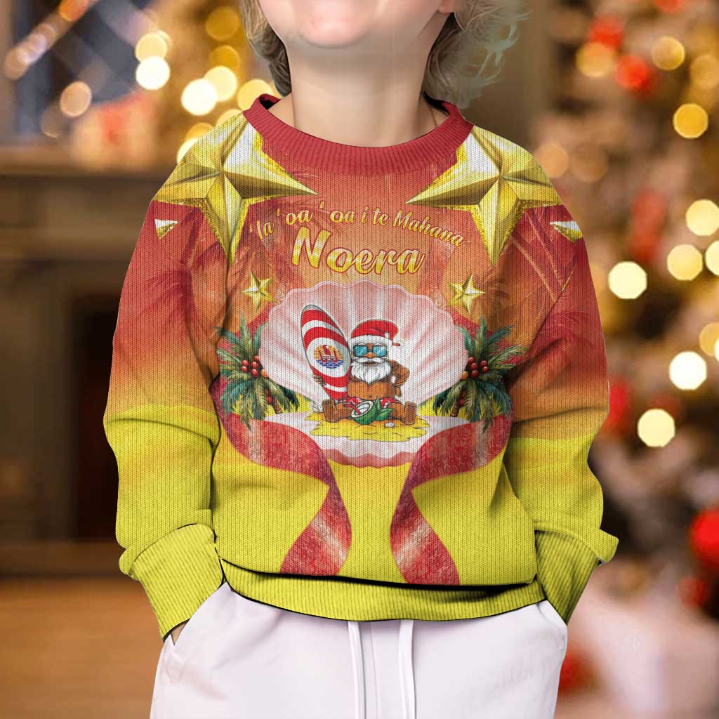French Polynesia Christmas Kid Ugly Christmas Sweater Seashell Santa Beach Vibes LT05 - Polynesian Pride