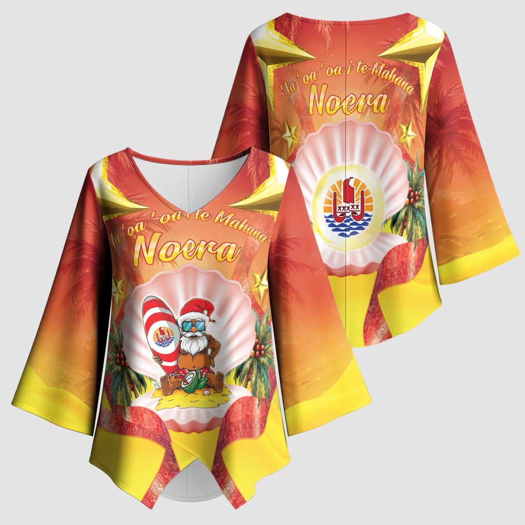 French Polynesia Christmas Kimono Sleeve Blouse Seashell Santa Beach Vibes - Polynesian Pride