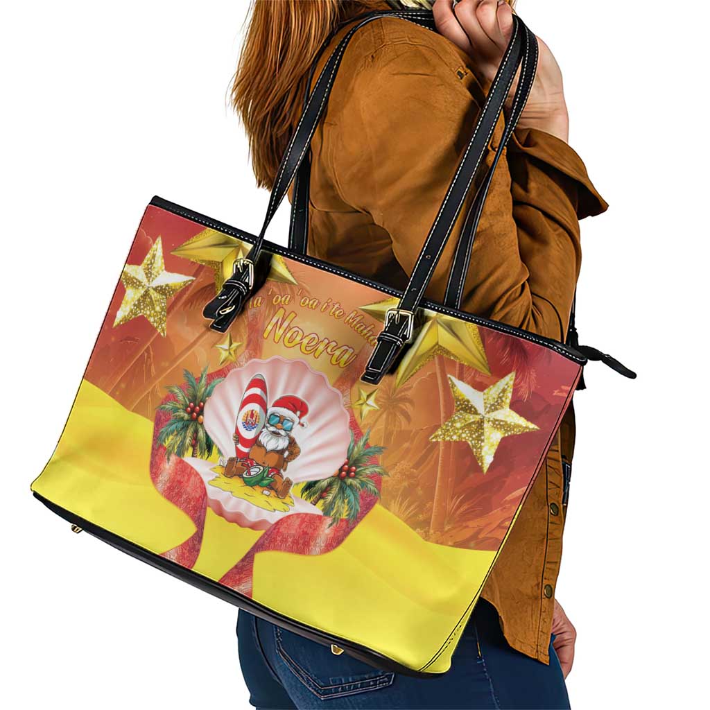 French Polynesia Christmas Leather Tote Bag Seashell Santa Beach Vibes - Polynesian Pride