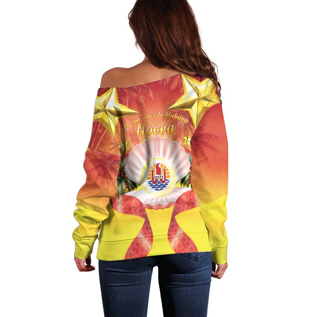 French Polynesia Christmas Off Shoulder Sweater Seashell Santa Beach Vibes - Polynesian Pride