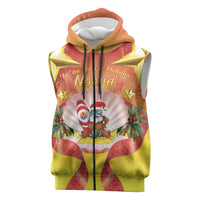 French Polynesia Christmas Sleeveless Zip Hoodie Seashell Santa Beach Vibes LT05 Orange - Polynesian Pride