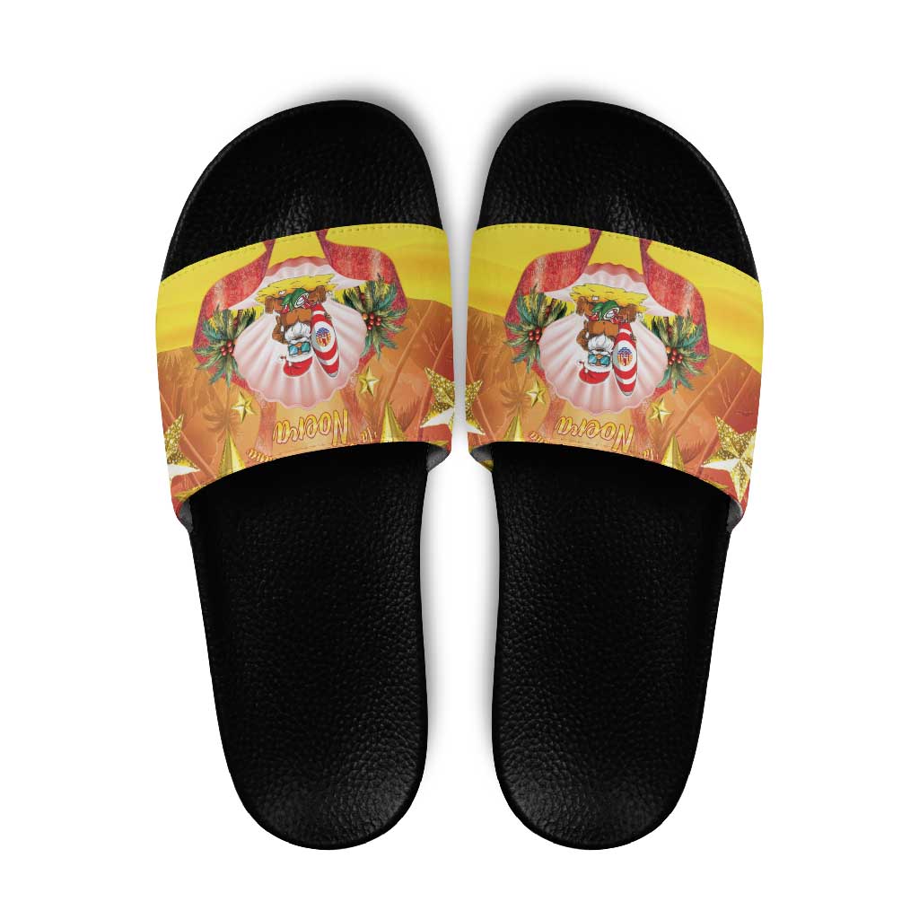 French Polynesia Christmas Slide Sandals Seashell Santa Beach Vibes - Polynesian Pride