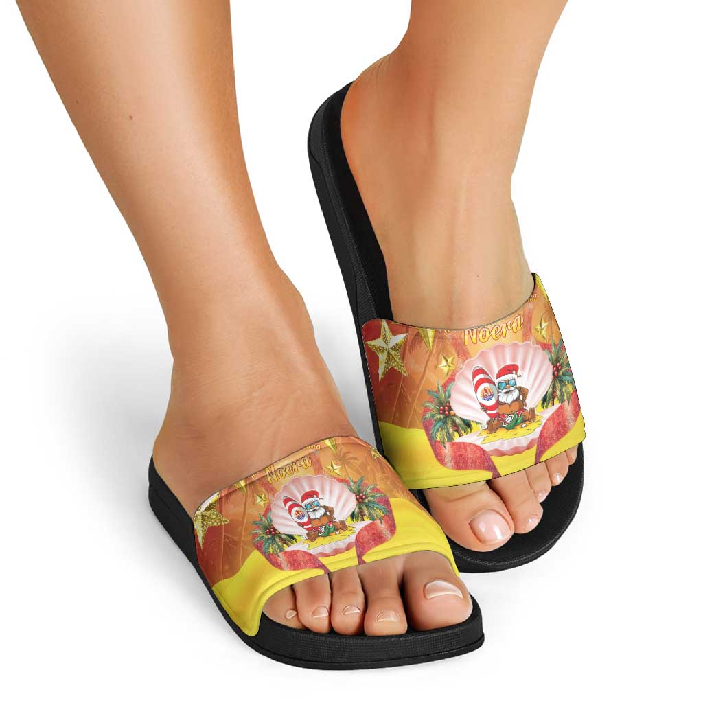 French Polynesia Christmas Slide Sandals Seashell Santa Beach Vibes - Polynesian Pride